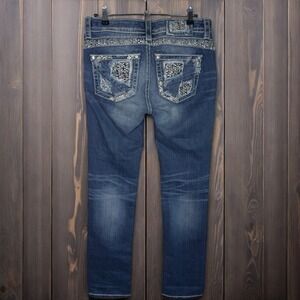 Miss‎ Me Women's Jeans 32x33 Mid Rise Straight Embellished Pockets Dark Wash